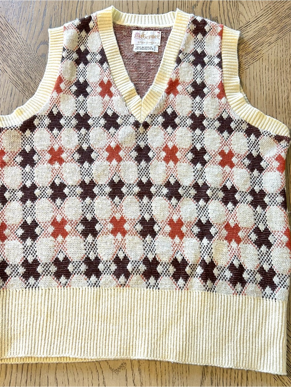 VTG Gepner MCM Mod Geometric Sweater Vest Adult Medium 60s 70s Acrylic Knit